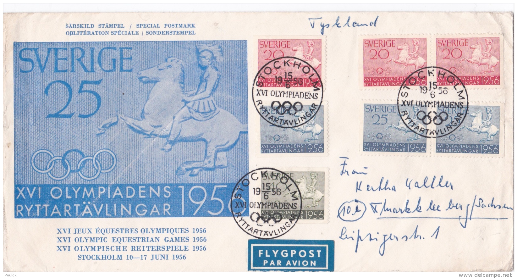 Sweden Registered FDC 1956 Melbourne Olympic Games Ryttartävlingar - Bowed But Rare  (LAR6-31**NB) - Sommer 1956: Melbourne