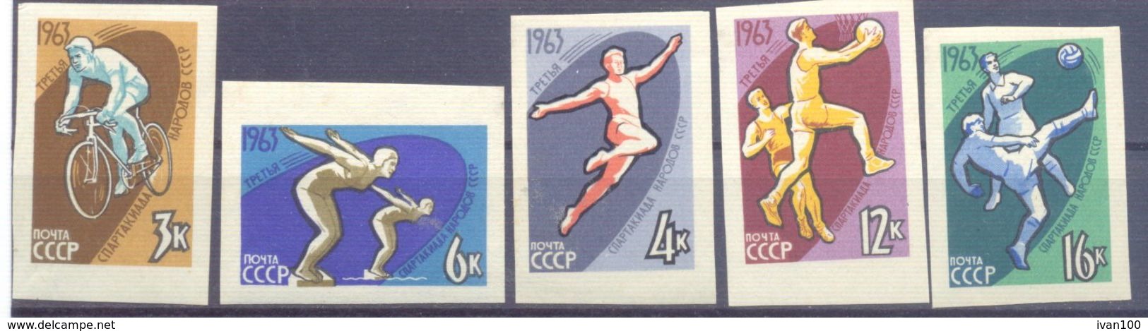 1963. USSR/Russia, People's Spartakiade, 5v Imperforated, Mint/** - Unused Stamps