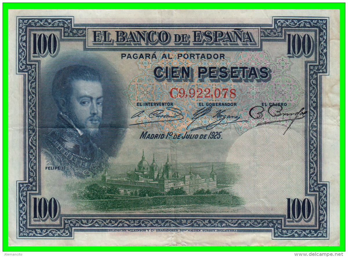 ESPAÑA BILLETE DE ALFONSO XIII  II REPUBLICA AÑO 1925 - 100 Peseten