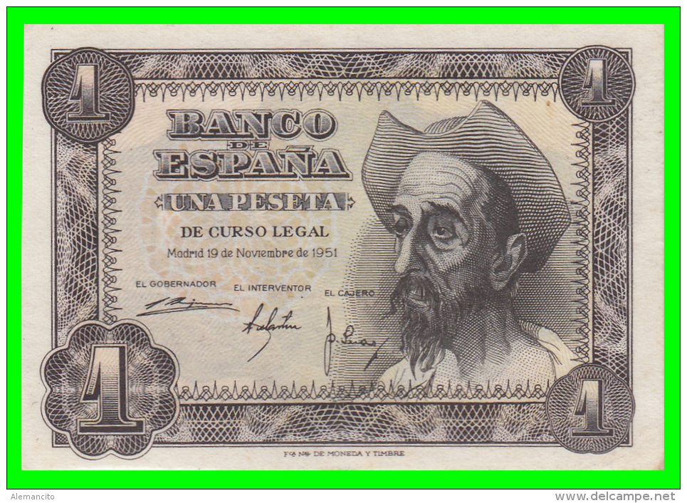 ESPAÑA BILLETE DEL BANCO DE ESPAÑA  1 Pta. AÑO 1951 - 1-2 Pesetas