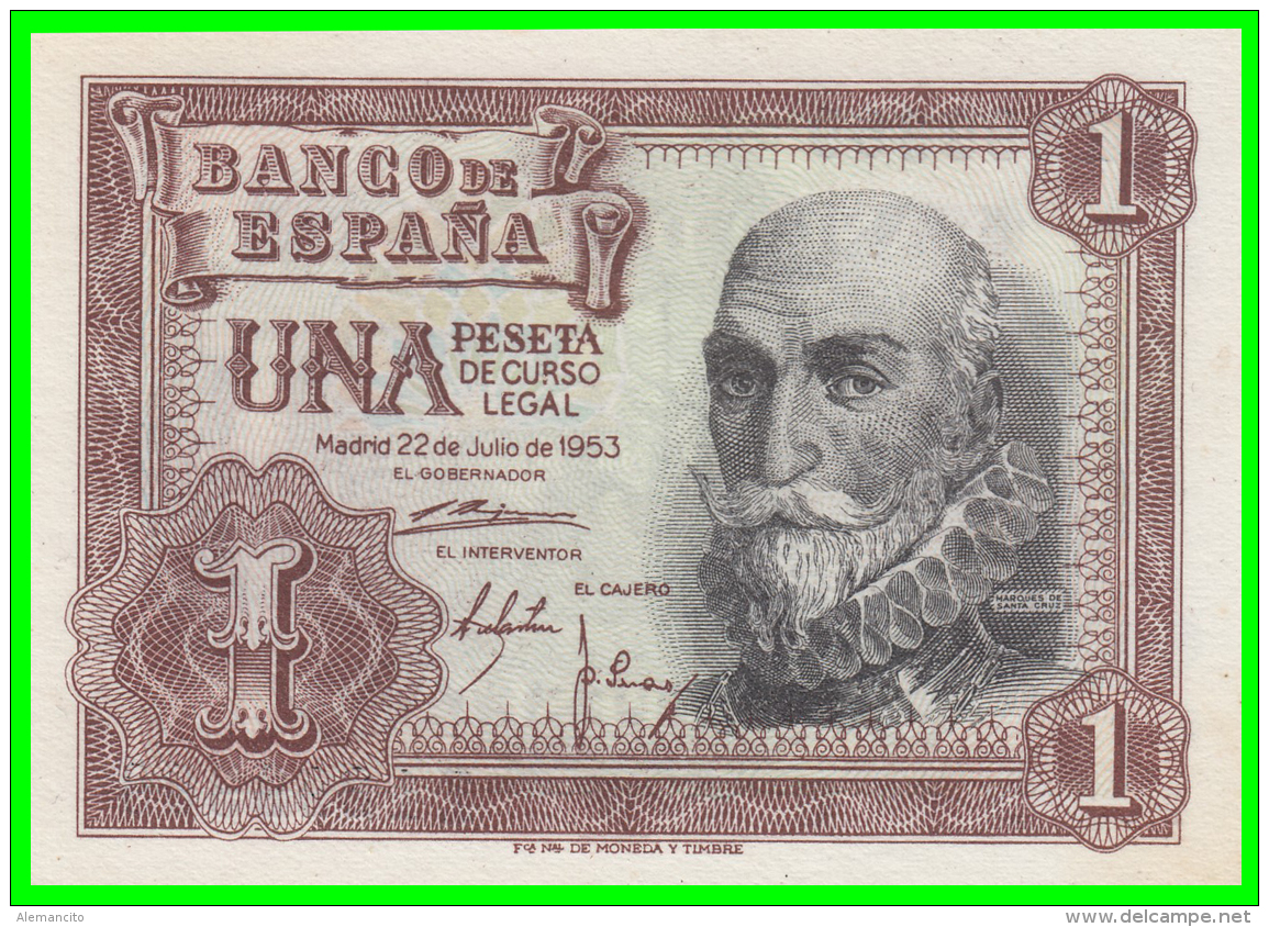 ESPAÑA BILLETE DEL BANCO DE ESPAÑA  1 Pta. AÑO 1953 - 1-2 Pesetas