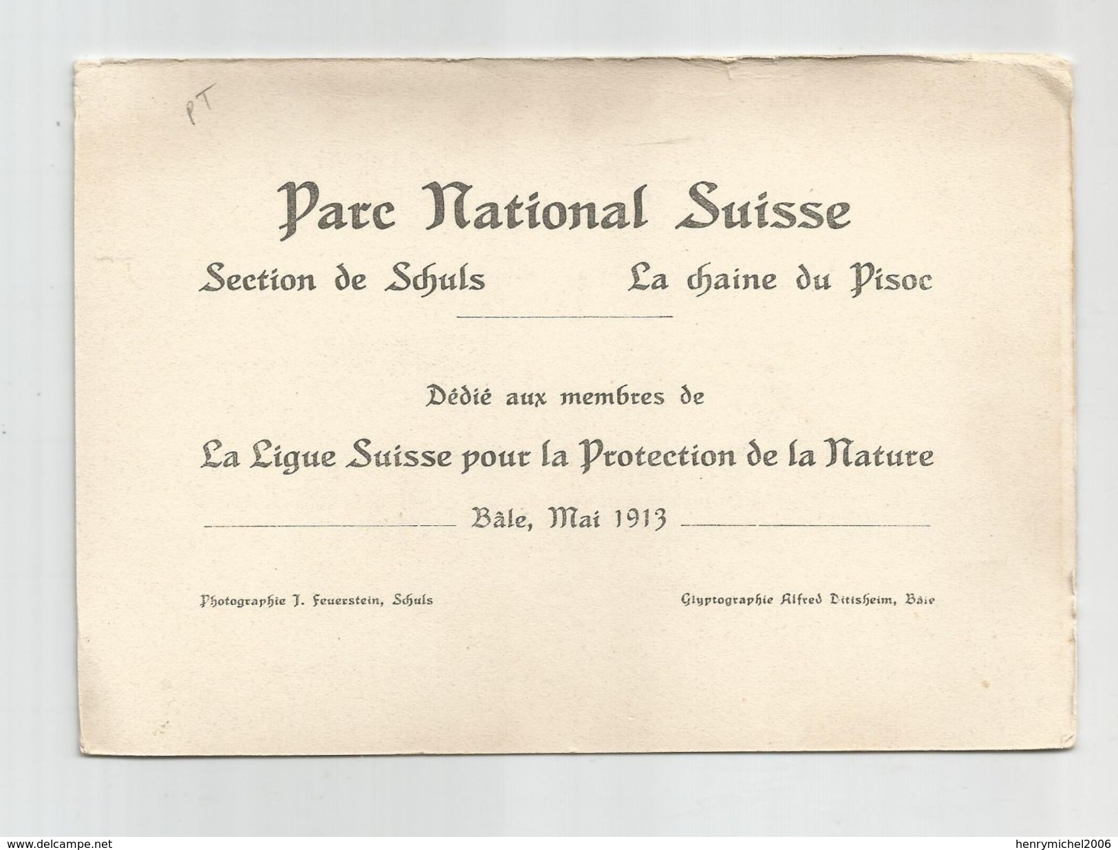 Cpa Par National Suisse Ligue Pour La Protection De La Nature 1913 11,3x16,5 Cm - Sonstige & Ohne Zuordnung