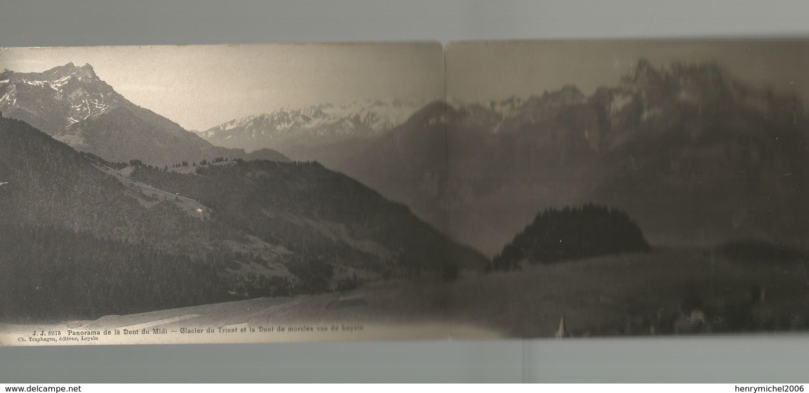 Suisse Vaud Glacier Du Trient Et La Dent De Morcles Vue Leysin Cachet1907 Panorama Dent Du Midi Carte Double 10,8x32,4cm - Leysin