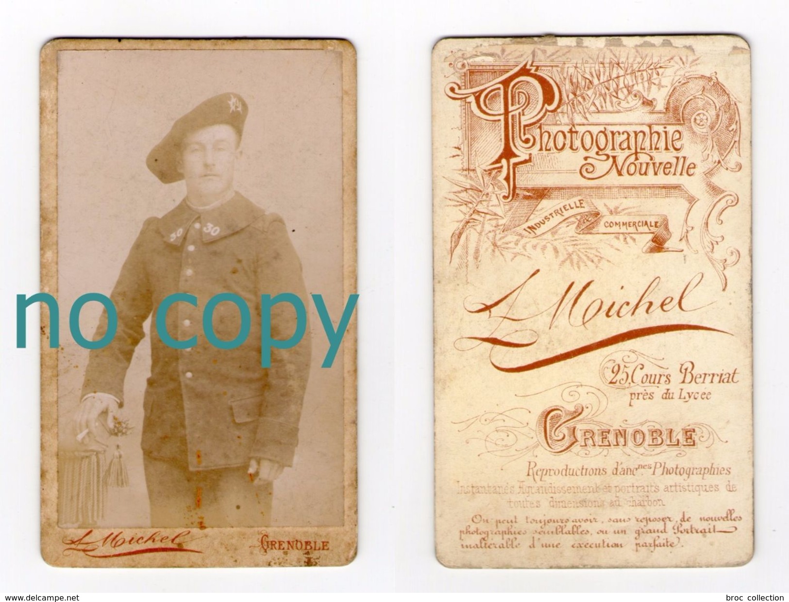 Photo Cdv D'un Militaire, Chasseur Alpin, 31 Sur Col, Photographe A. Michel, Grenoble - Guerre, Militaire