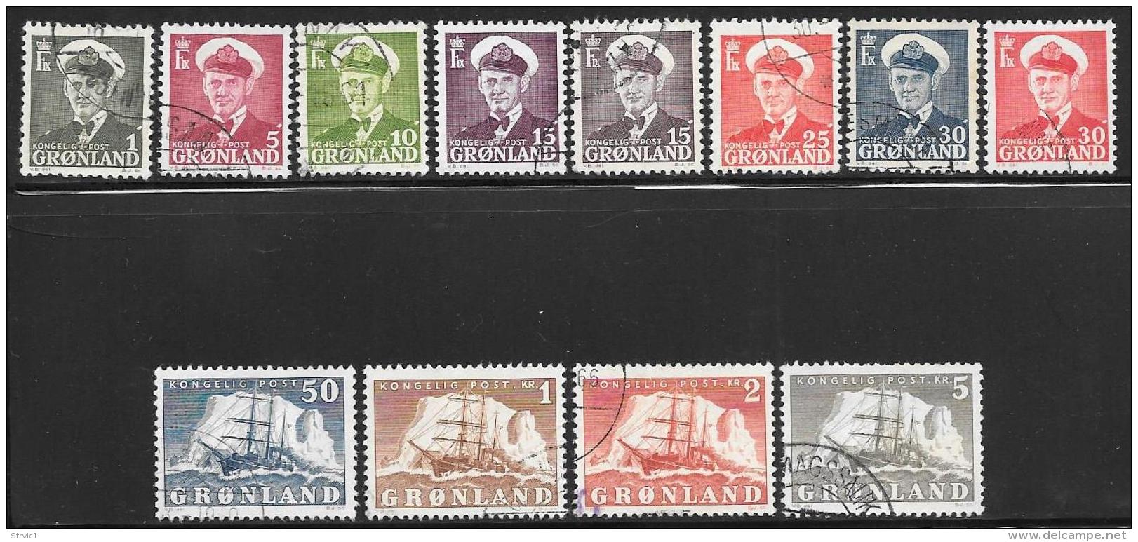 Greenland, Scott #28-38 Plus 31a Used Frederik LX, Ship, 1950-60 - Used Stamps