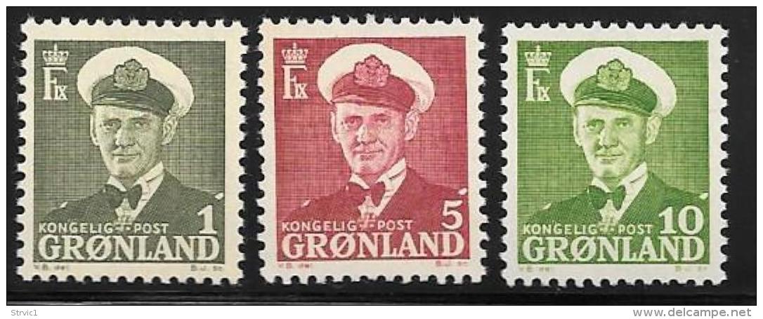 Greenland, Scott #28-30 MNH Frederik LX, 1950 - Unused Stamps