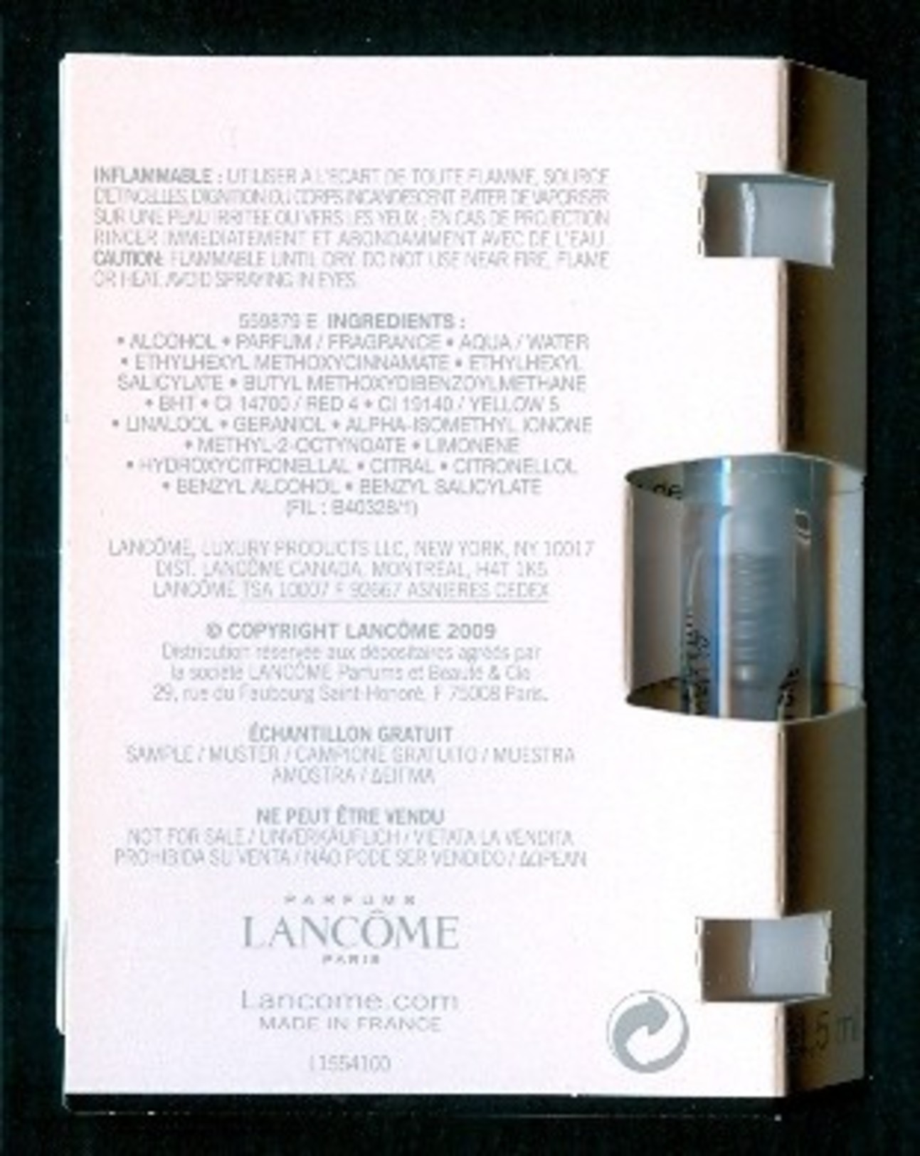 LANCOME, TRESOR IN LOVE, Eau De Parfum, Spray, 1,5 Ml, échantillon Tube Sur Carte - Echantillons (tubes Sur Carte)