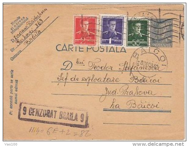 KING MICHAEL STAMPS, CENSORED BRAILA NR 9, WW2, PC STATIONERY, ENTIER POSTAL, 1942, ROMANIA - Brieven En Documenten