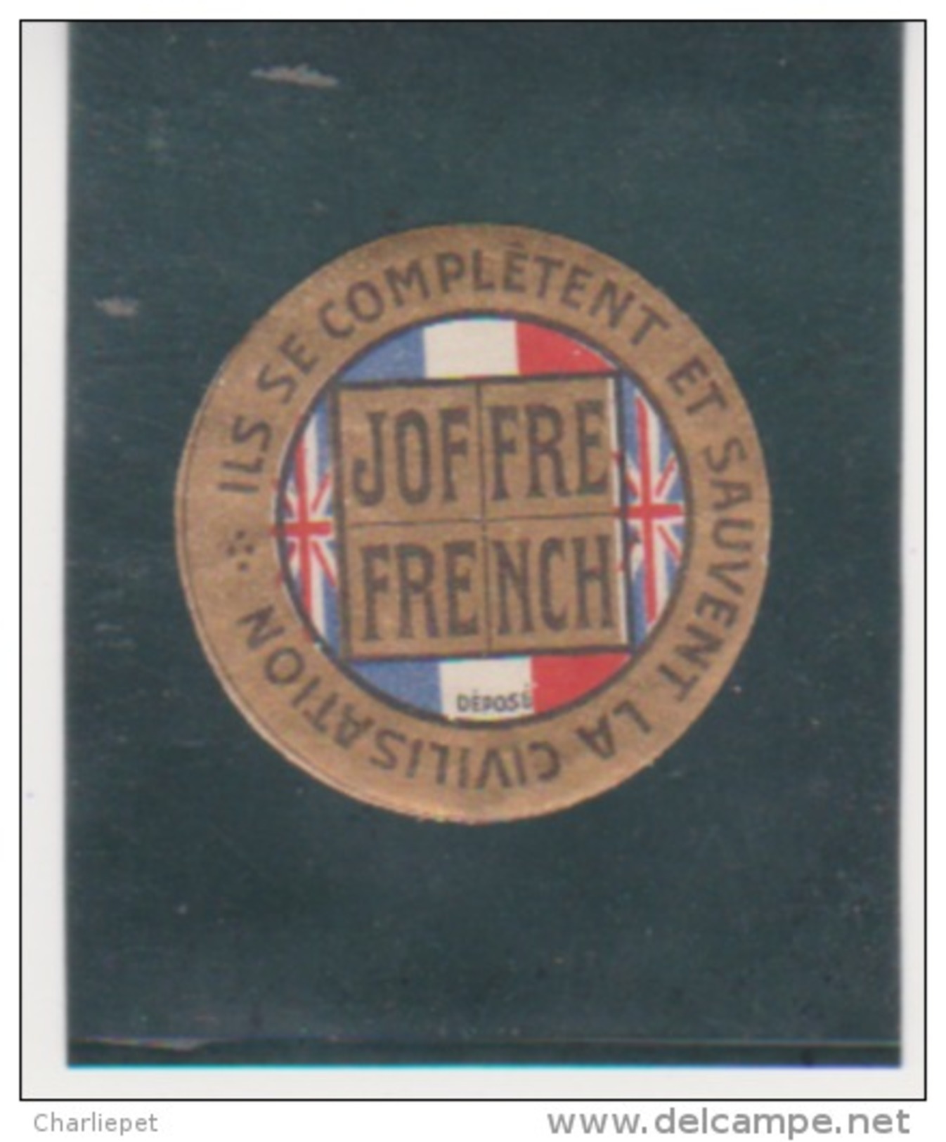 France WWI 1915 Joffre, French, British Flag Vignette  Military Heritage Poster Stamp - Military Heritage