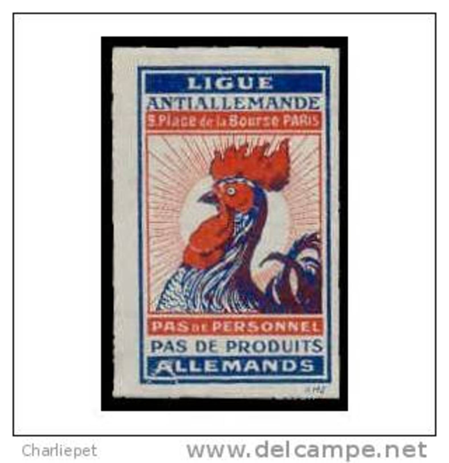 France WWI Anti German League Propaganda Cinderella Stamp Rooster - Other & Unclassified