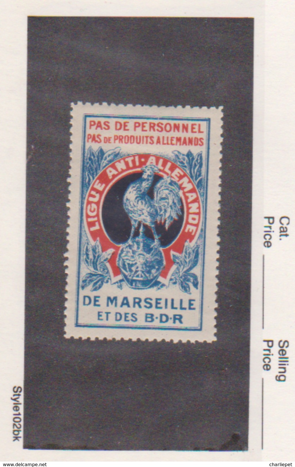 France WWI  Ligue Anti Allemande   Chicken Vignette  Military Heritage Poster Stamp - Military Heritage