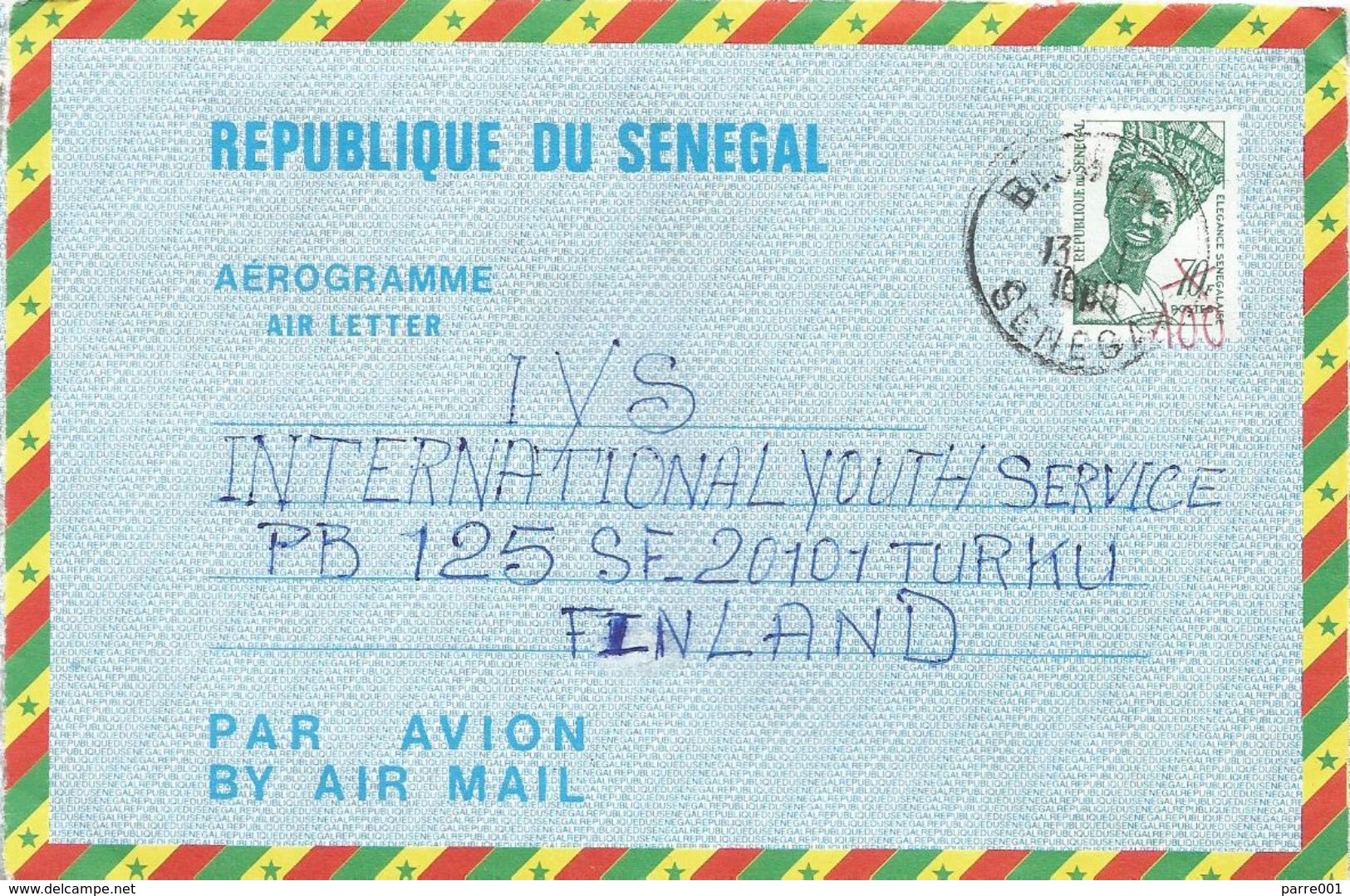 Senegal 1986 Bignona Woman 70f Overprint Manually 100f Airmail Letter Sheet Aerogramme PAP. Type 4 Sehler - Senegal (1960-...)