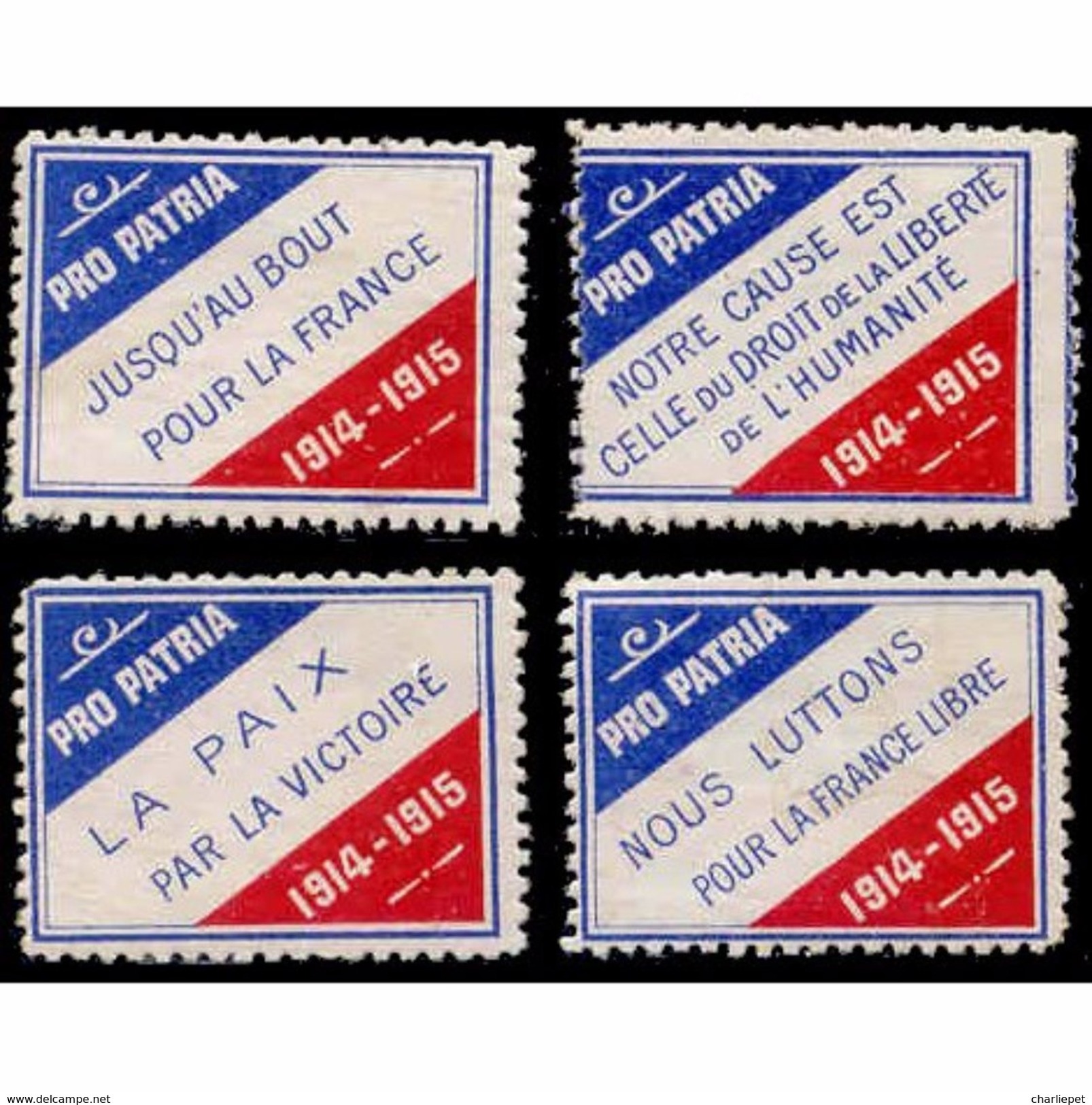 France WWI 4 Different Pro Patria 1914-1915 Stamps Vignette Poster Stamp - Military Heritage