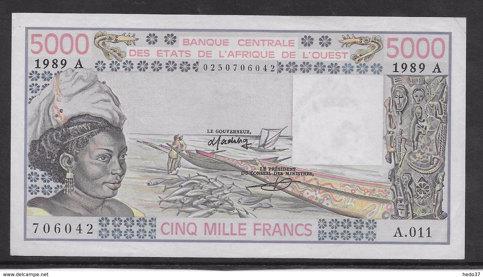 Côte D'Ivoire - 5000 Francs - 1989 -  Pick N°108Ag - SPL - Côte D'Ivoire