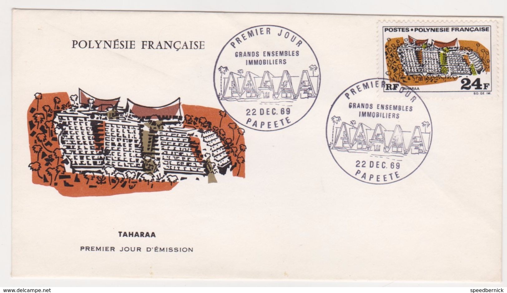 Trois  Enveloppe Premier Jour Polynesie Francaise Tahiti -Maeva Taharaa Pata 1969 1970 - Grands Ensembles Immobiliers - Lettres & Documents