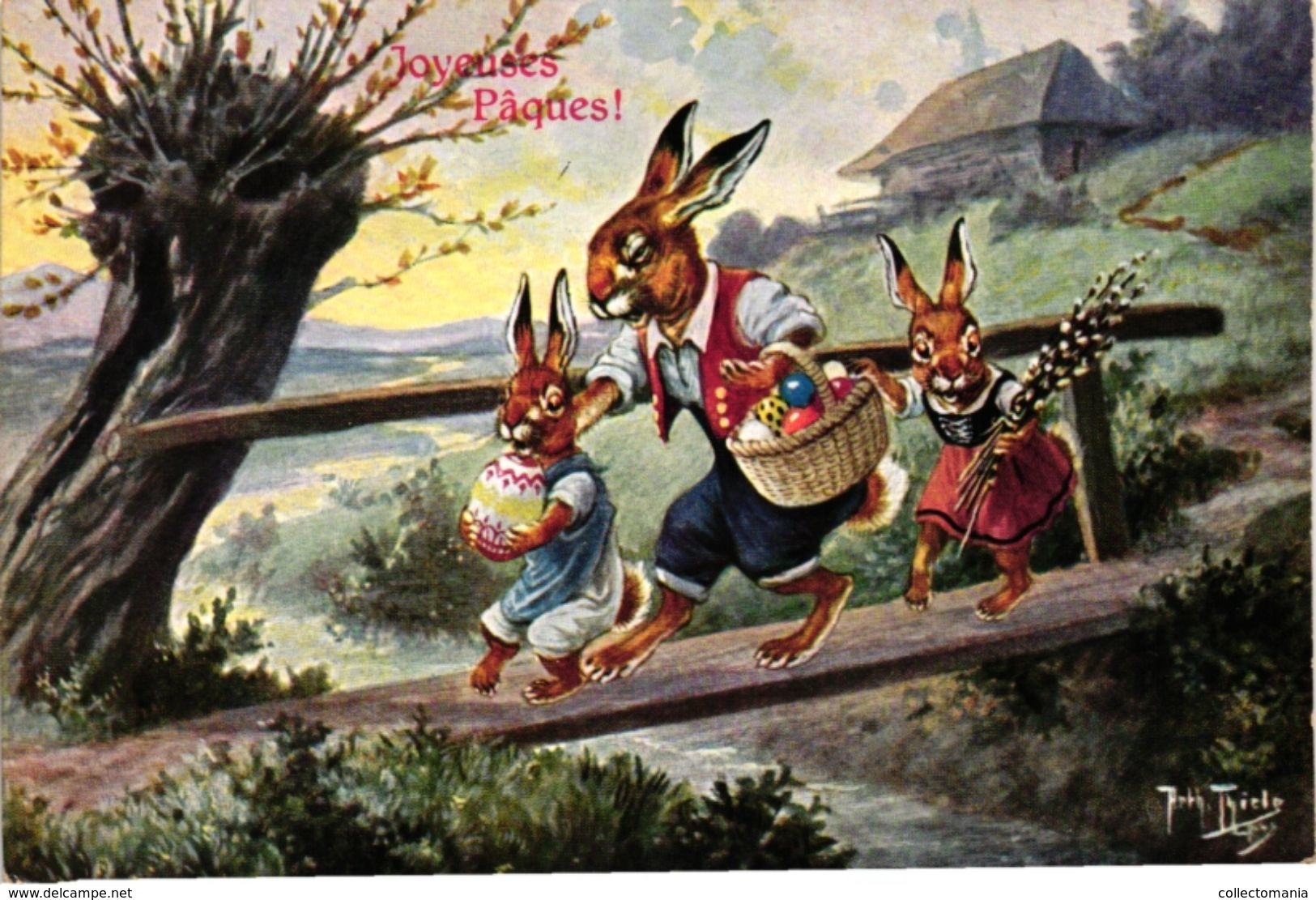 2 CPA  Illustrator Arthur Thiele    Dressed  Animals  Easter Rabbits Lapins Class PAQUES - Thiele, Arthur