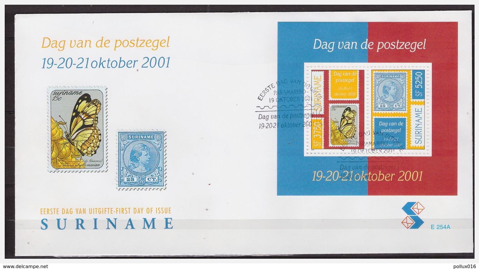 Surinam / Suriname 2001 FDC 254a Butterfly Schmetterling Papillon  Stamp On Stamp S/S - Suriname