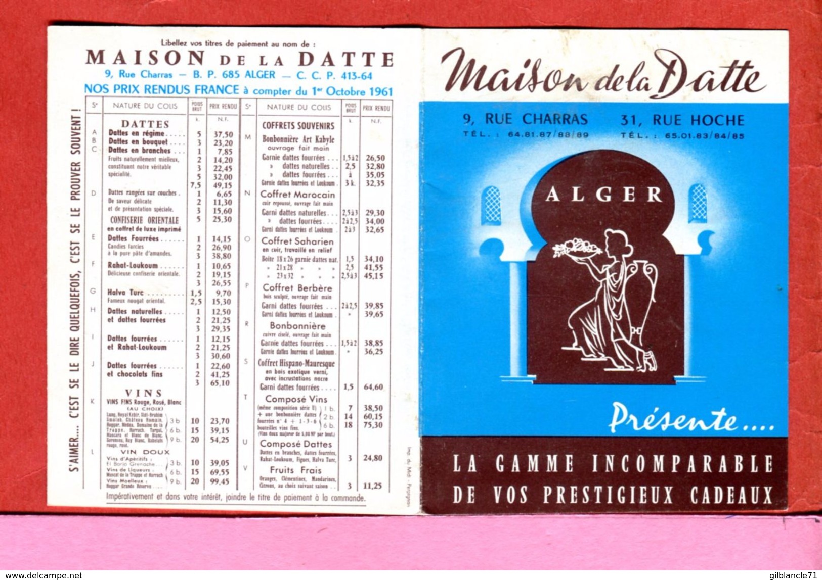 ALGERIE AFN Dépliant Publicité Calendrier 1961 De La Maison De La Datte Rue Charras Alger Destiné Surtout Aux Militaires - Publicités