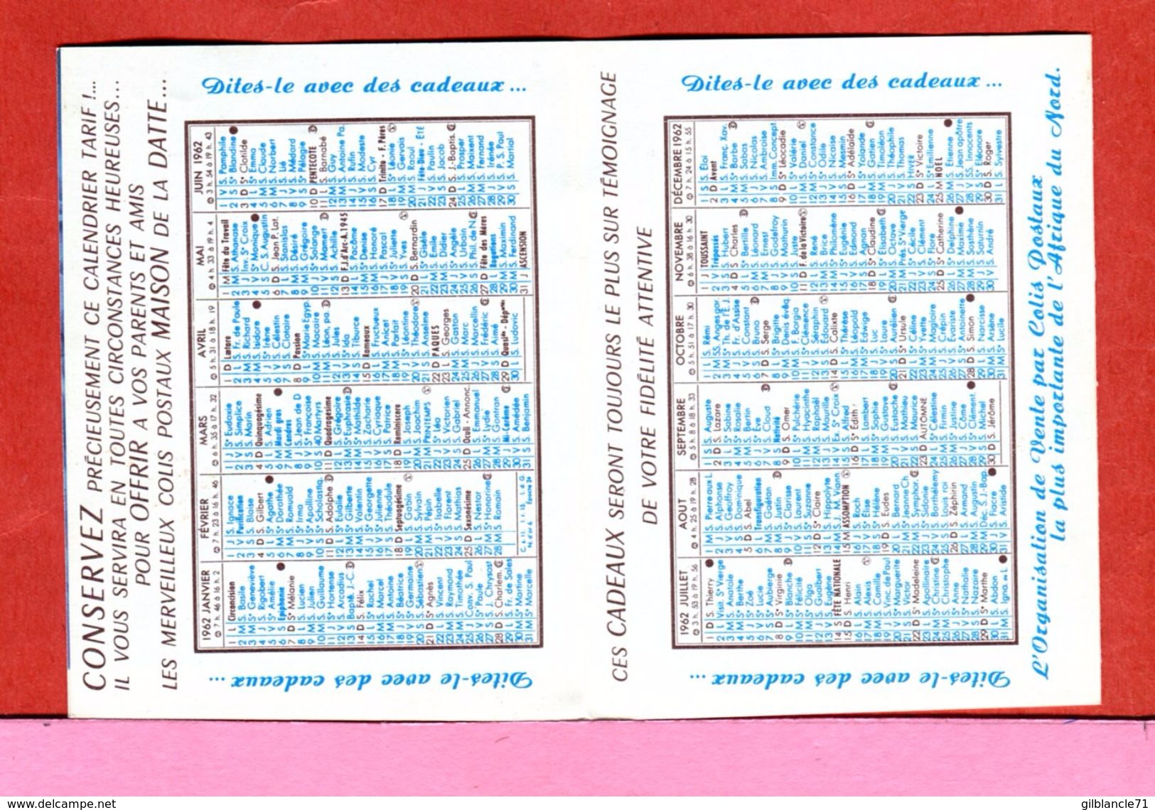ALGERIE AFN Dépliant Publicité Calendrier 1961 De La Maison De La Datte Rue Charras Alger Destiné Surtout Aux Militaires - Publicités