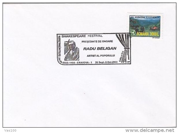 CINEMA, RADU BELIGAN, ACTOR, SPECIAL POSTMARK ON COVER, 2003, ROMANIA - Cinema