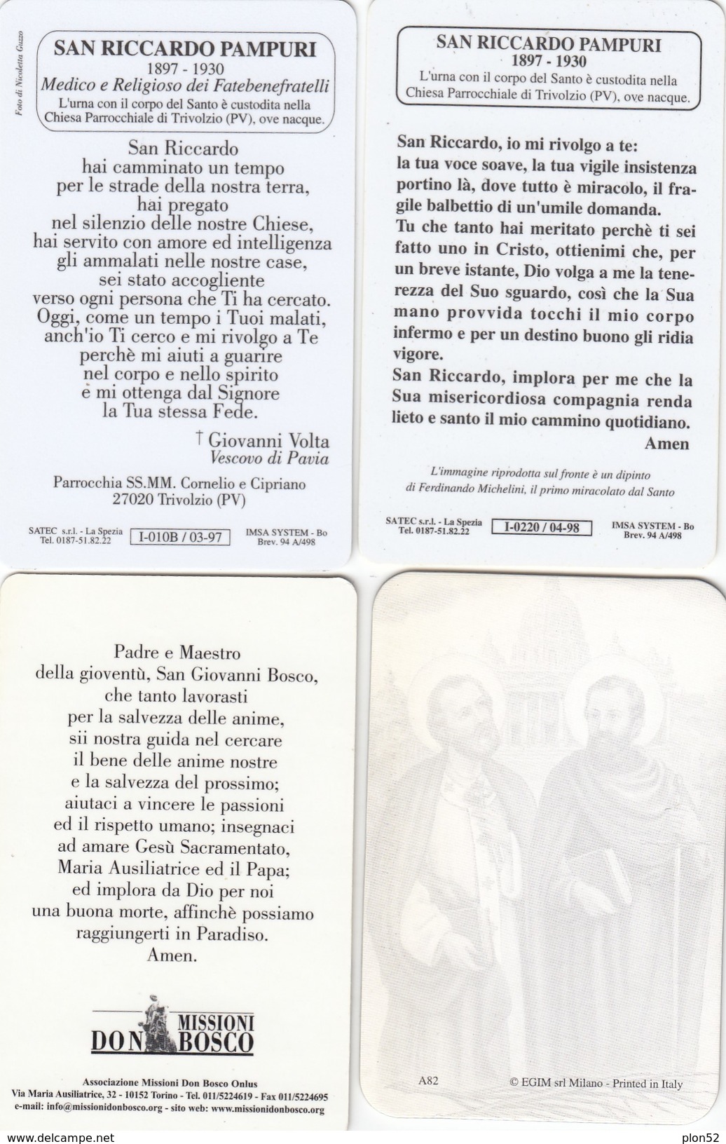 11137-N°. 4 CARDS SANTINI - S.RICCARDO PAMPURI-SS.PIETRO E PAOLO-S.GIOVANNI BOSCO - Religione & Esoterismo