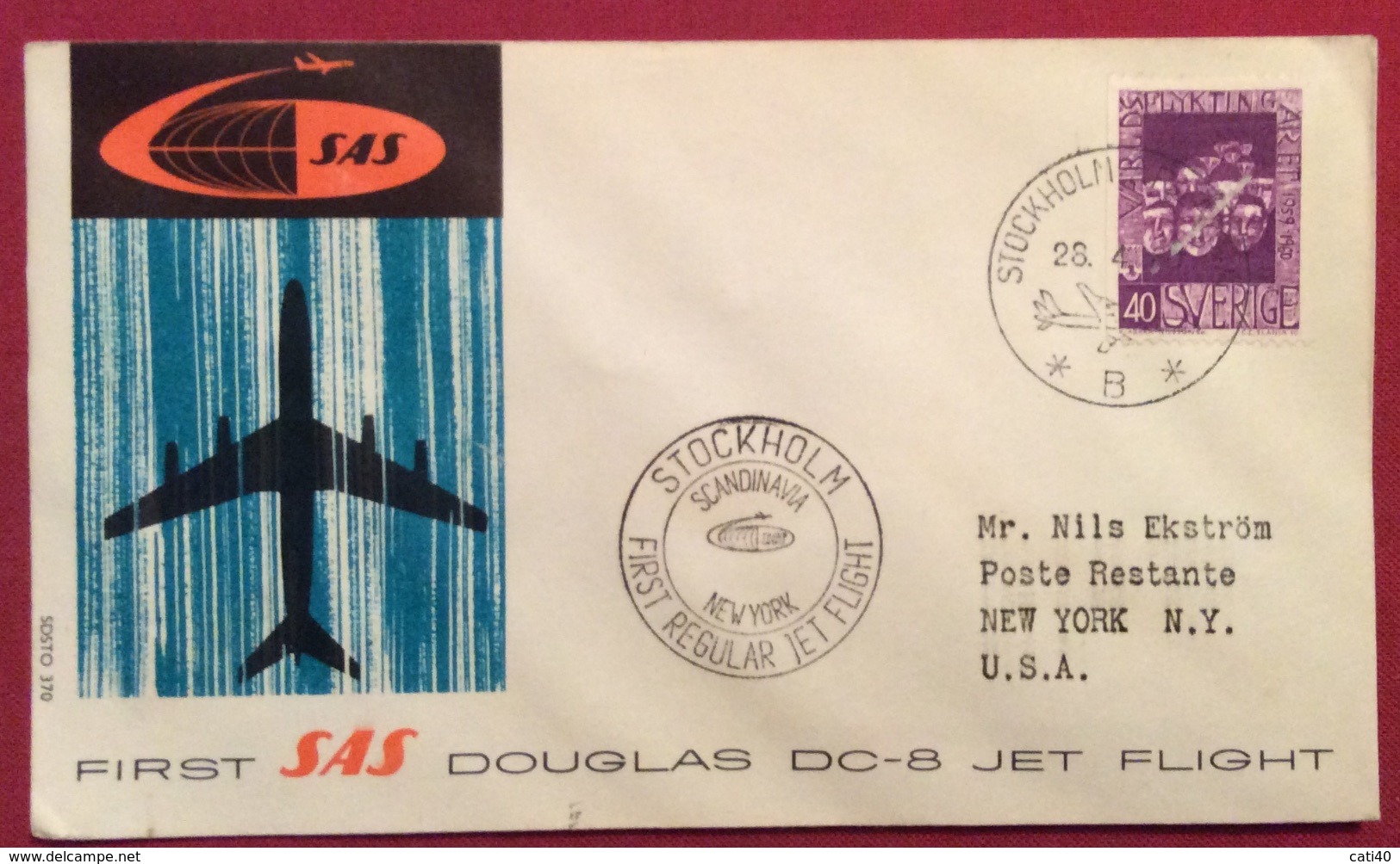 POSTA AERA AEROGRAMMA SAS  DOUGLAS DC-8 JET FLIGHT STOCKOLM - NEW YORK  28/4/1960 - Posta