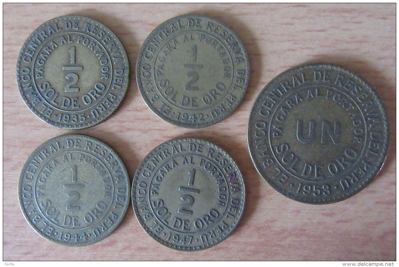 Pérou - 5 Monnaies Dont 4 1/2 Sol De Oro 1935, 1942, 1944, 1947 Et 1 Sol De Oro 1953 - TTB - Autres – Amérique