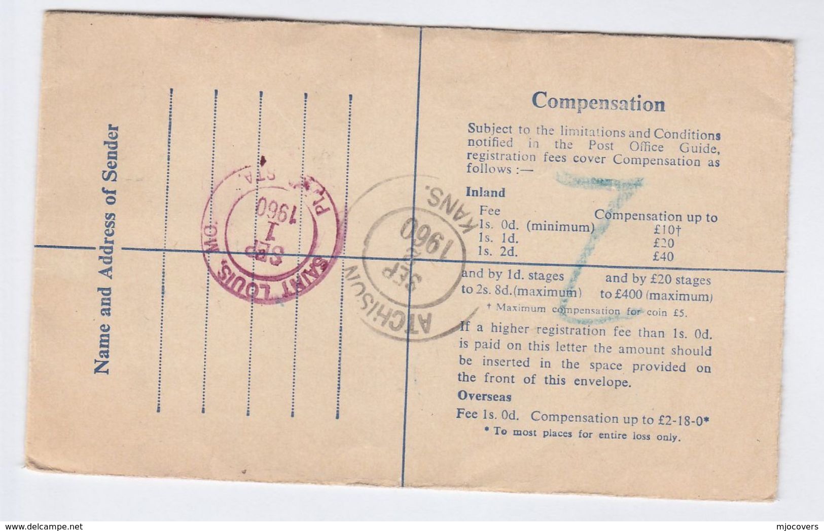 1960 Strand GB REGISTERED UPRATED 1/3 POSTAL STATIONERY COVER 'PASSED FREE US CUSTOMS ST LOUIS' London To Usa Stamps - Stamped Stationery, Airletters & Aerogrammes