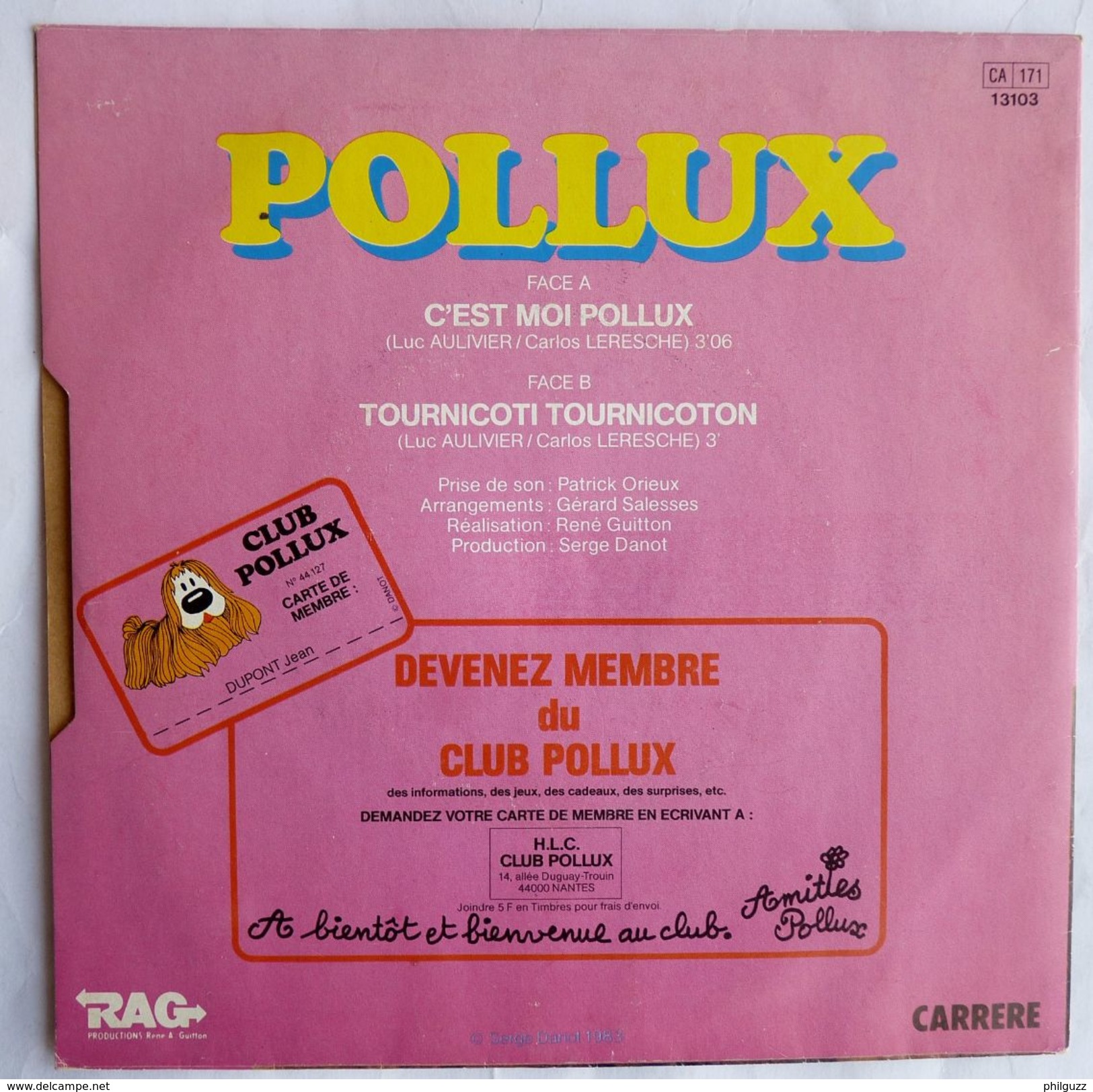 Disque Vinyle 45T C'EST MOI POLLUX - MANEGE ENCHANTE FR3 - S DANOT 1983 - Records