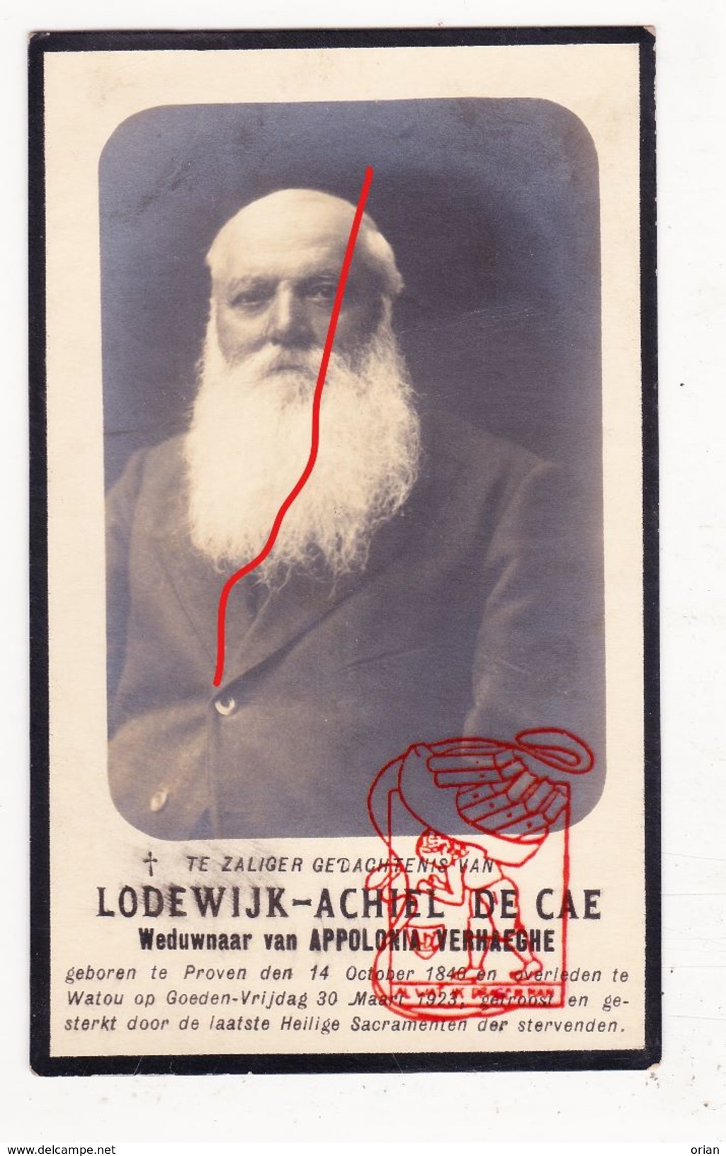 DP Foto Lodewijk Achiel De Cae Poperinge ° Proven 1840 † Watou 1923 X A. Verhaeghe / Baard - Images Religieuses