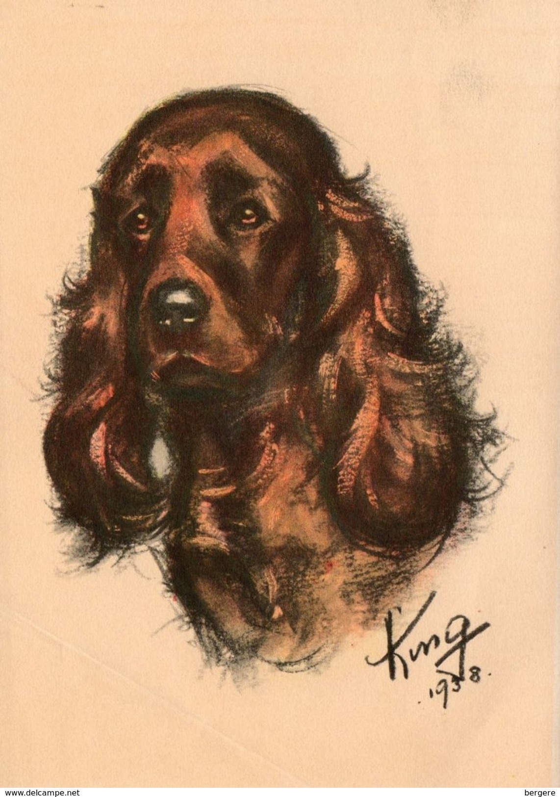 Dessin 18 X 13 Cms. De King 1938. Pseudo De Germaine Bouret. Dessin D'un Chien Cocker. - Bouret, Germaine