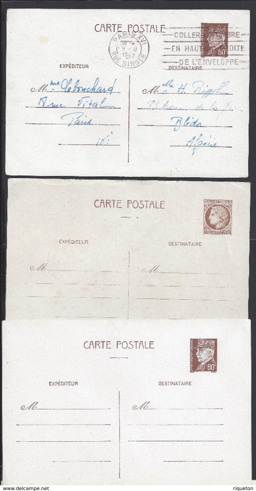 FR - Lot De Cinq Cartes Entier Postal Différents - B/TB - - Lots Et Collections : Entiers Et PAP