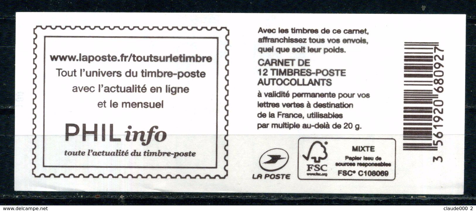 VARIETE CARNET N° 1215-C7 CIAPPA TVP VERT " PHILinfo " NUMERO 100 AVEC DEUX CARRE NOIR RARE NEUF ** - Autres & Non Classés