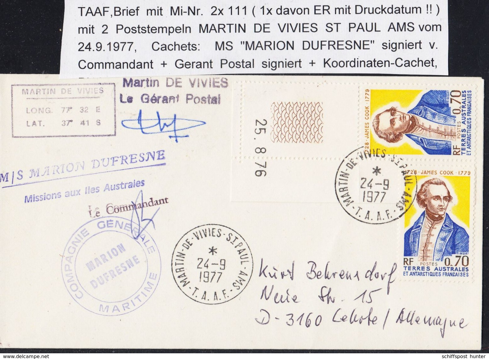 ANTARCTIC,TAAF, AMSTERDAM,4 Cachets, + Sign + Nice Stamps,  Look Scan !! 12.9-31 - Autres & Non Classés