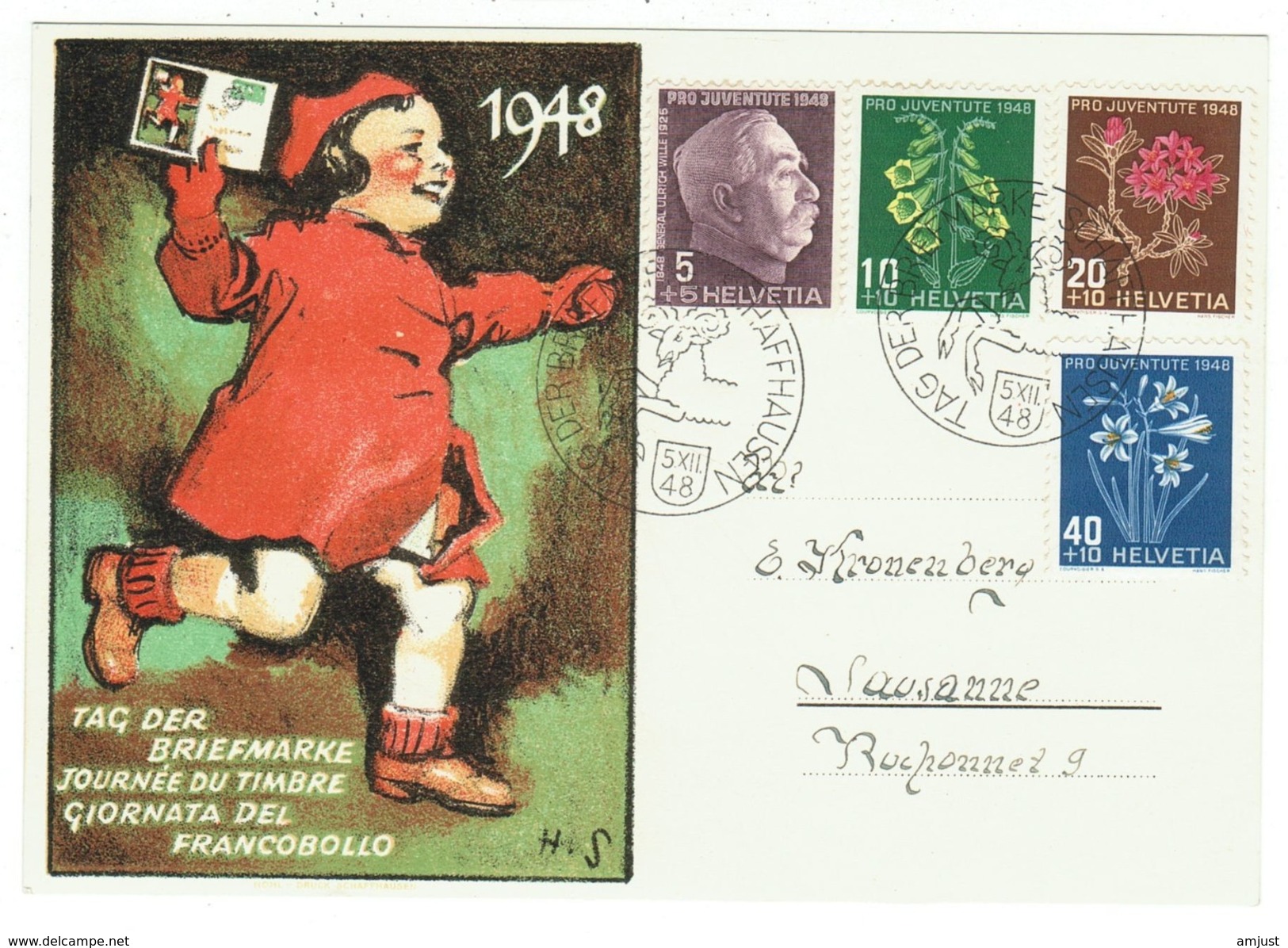 Suisse // Schweiz // Switzerland // Marcophilie // Journée Du Timbre 1948 Schaffhausen - Poststempel