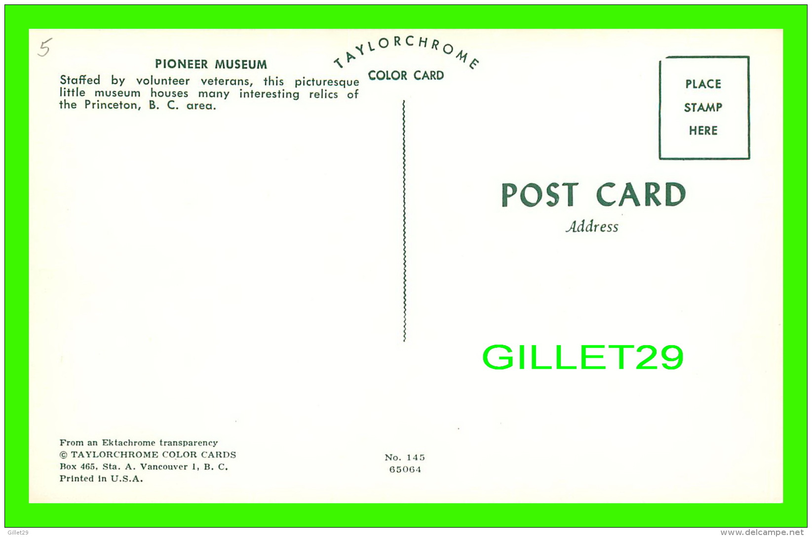 PRINCETON, BRITISH COLUMBIA - PIONEER MUSEUM - TAYLORCHROME COLOR CARDS - - Princeton