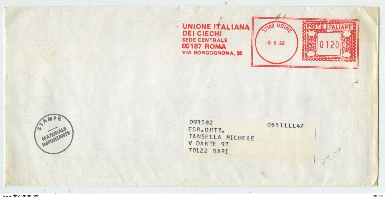 UNIONE ITALIANA DEI CIECHI/ROMA - 1982 - Affrancatura Meccanica Rossa (EMA) - Franking Machines (EMA)