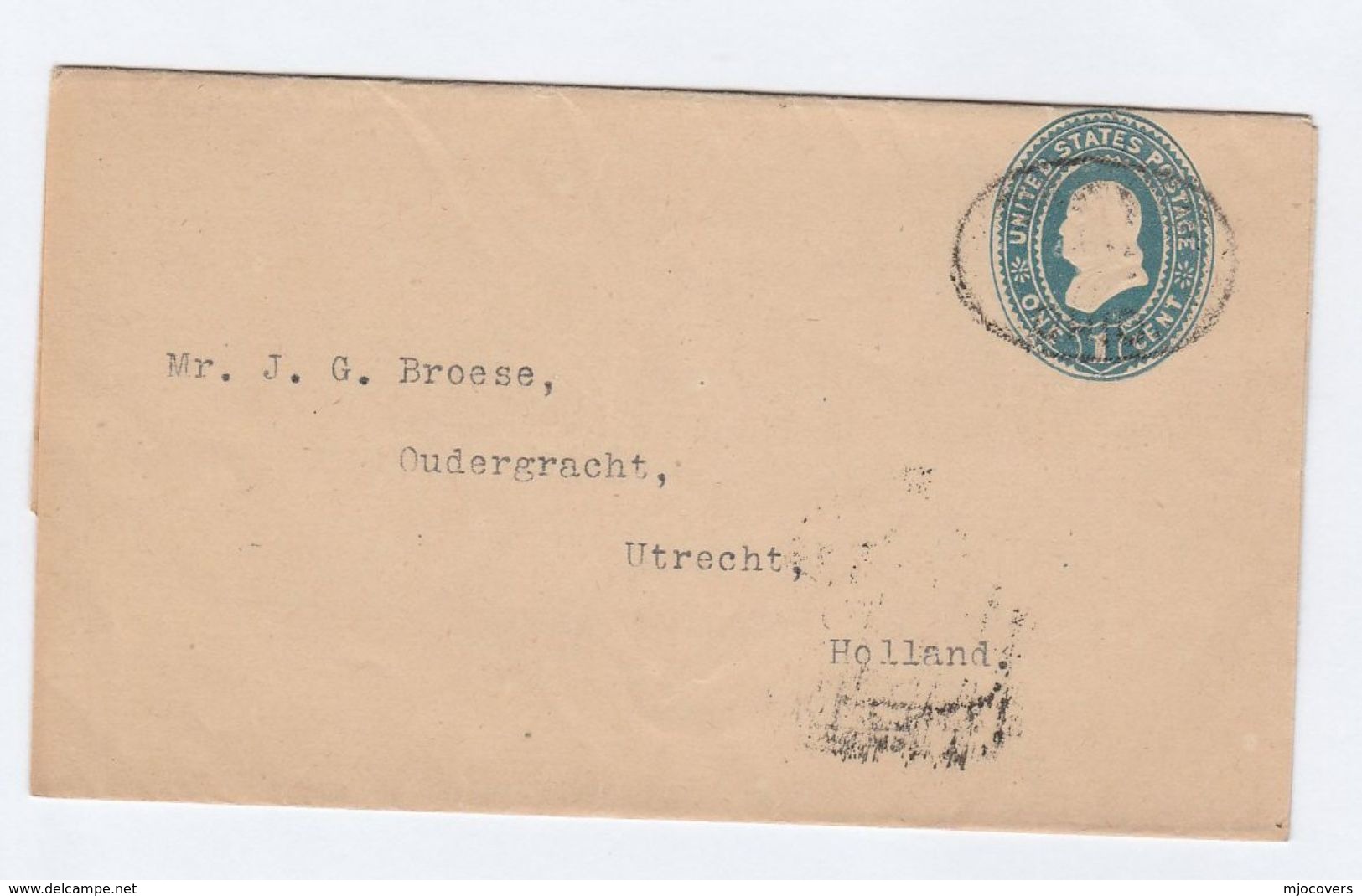 1898 USA 1c Postal STATIONERY WRAPPER To UTRECHT NETHERLANDS  Cover Stamps - Other & Unclassified