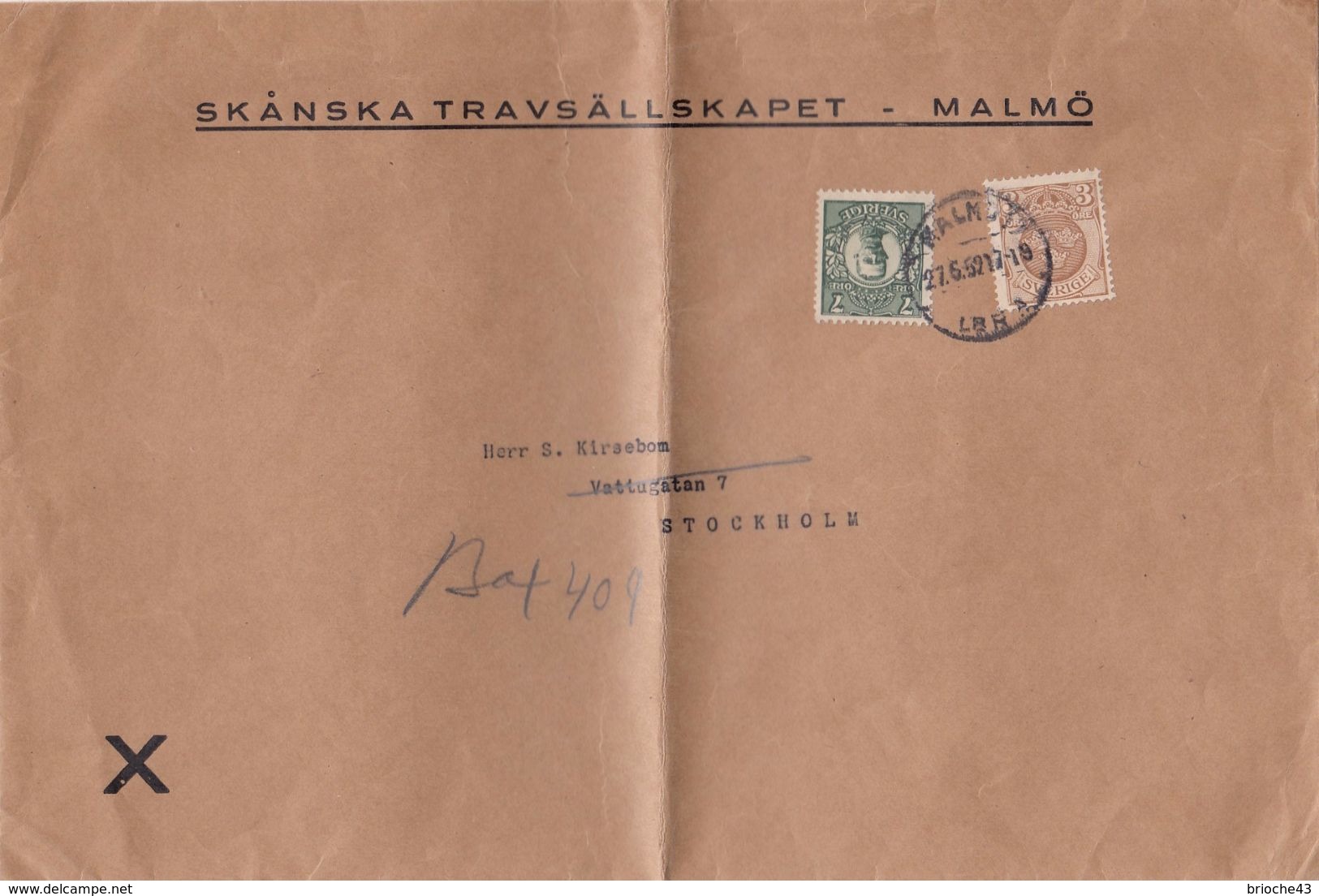 SWEDEN - COVER SKANSKA TRAVSÄLLSKAPET - MALMÖ TO STOCKHOLM 27.5.52/ 2 - Storia Postale