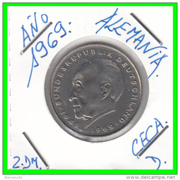 ALEMANIA  - GERMANY -  MONEDA DE 2.00 DM.  AÑO 1969-D  Konrad Adenauer - 2 Mark