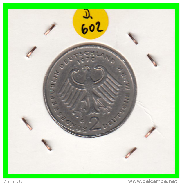 ALEMANIA  - GERMANY -  MONEDA DE 2.00 DM.  AÑO 1970-G  KONRAD ADENAUER - 2 Mark