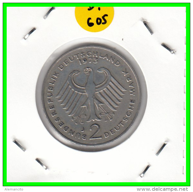 ALEMANIA  - GERMANY -  MONEDA DE 2.00 DM.  AÑO 1973-J Konrad Adenauer - 2 Mark