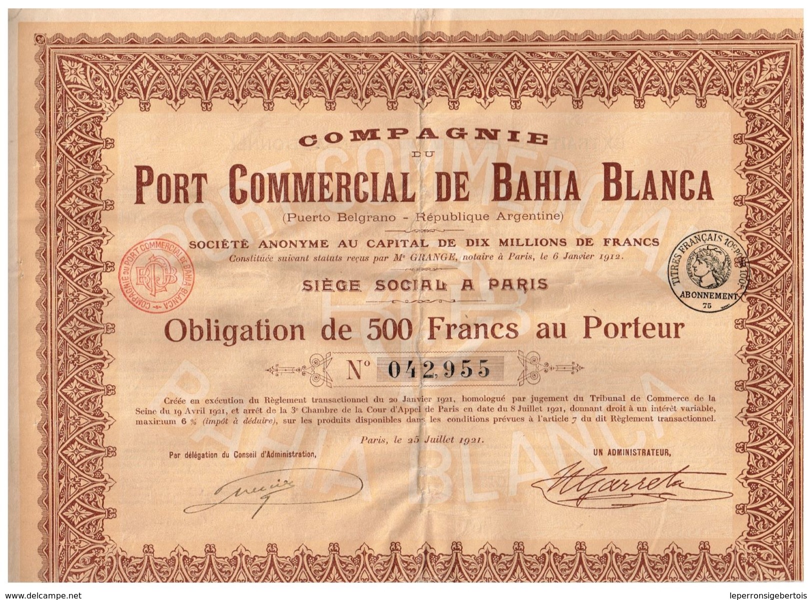 Obligation Ancienne - Compagnie Du Port Commercial De Bahia Blanca - Argentine - Titre De 1921 - A - C