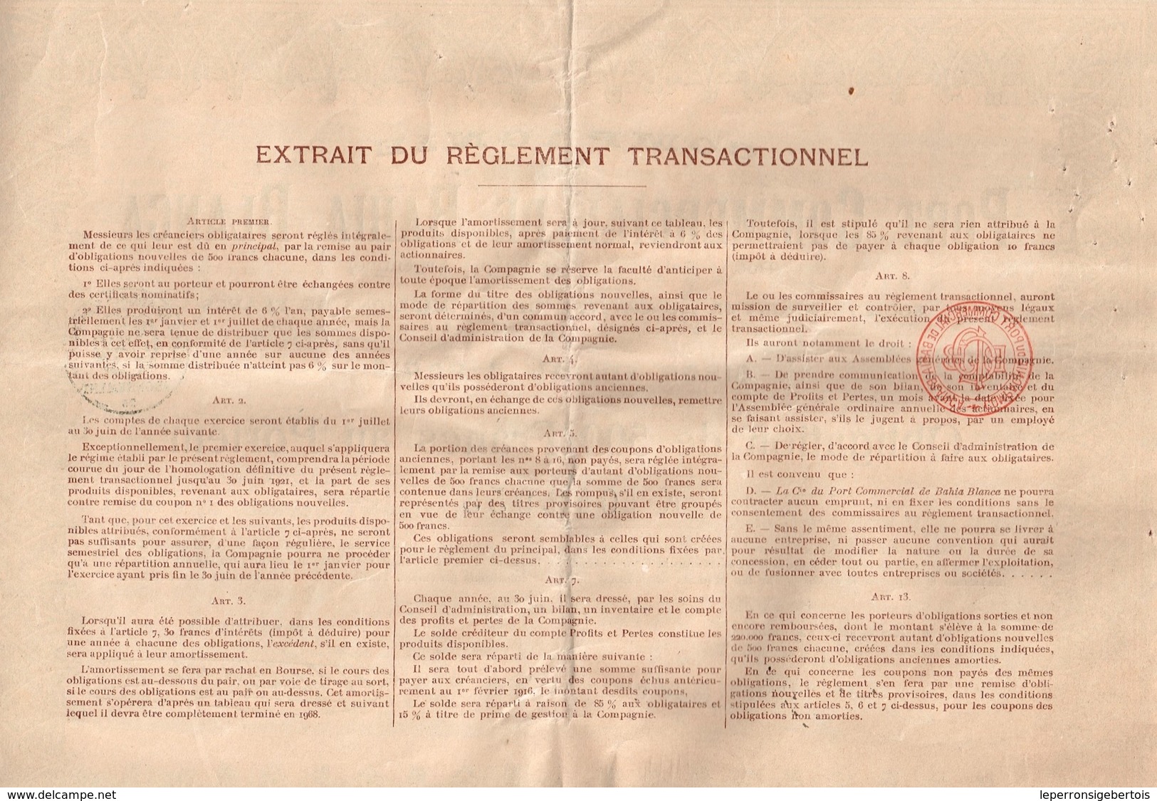 Obligation Ancienne - Compagnie Du Port Commercial De Bahia Blanca - Argentine - Titre De 1921 - A - C