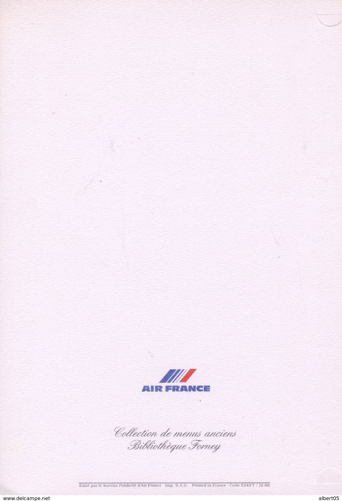 Menu Air France Pékin Paris - Collection Menus Anciens  - Bibliothèque Ferney - 1986 - Menus