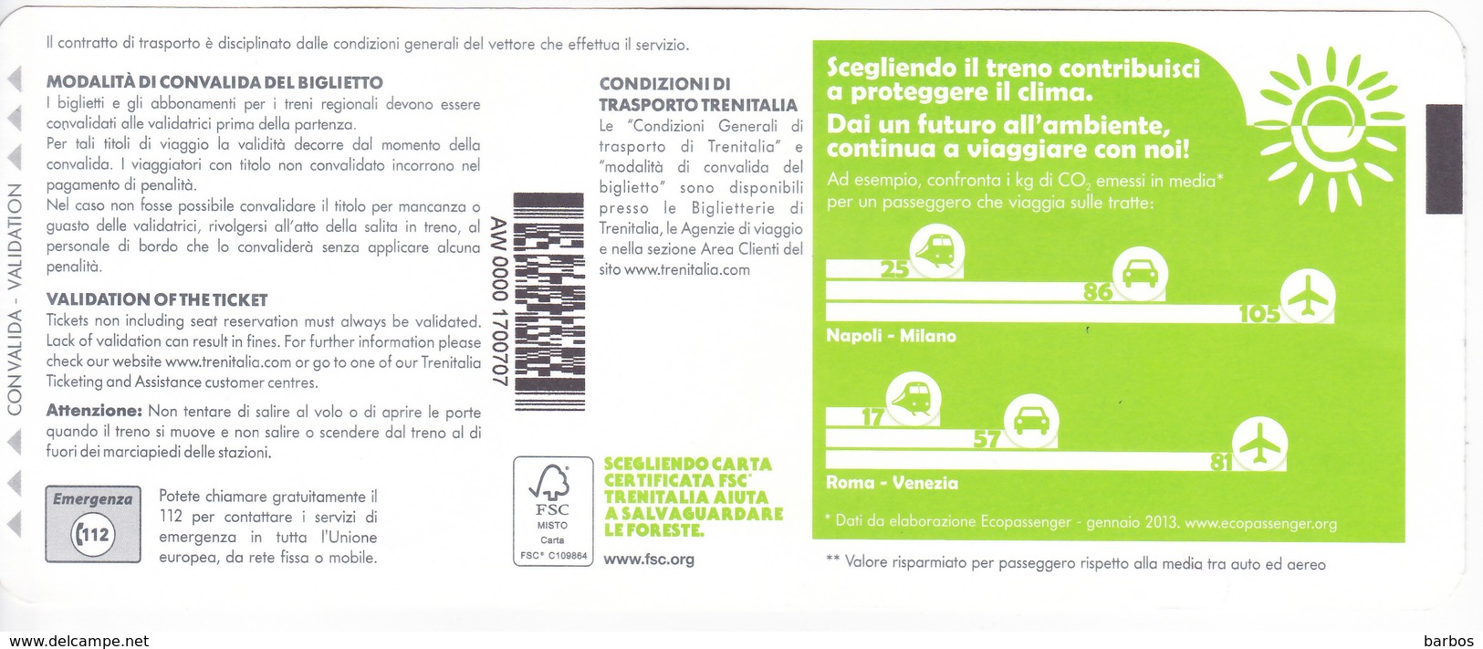 Italy , Pisa - Milano , Railway  Ticket  , Trenitalia ,  2017 , Used - Europe
