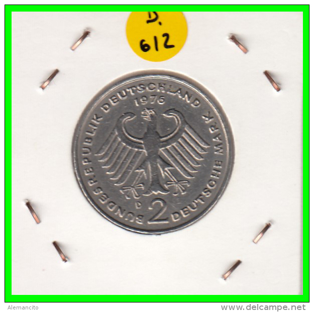 ALEMANIA - GERMANY  MONEDA DE 2.00 DM. AÑO 1976-D  KONRAD ADENAUER - 2 Mark