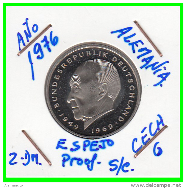 ALEMANIA - GERMANY  MONEDA DE 2.00 DM. AÑO 1976-G  CALIDAD  PROOF S/C  KONRAD ADENAUER - 2 Mark