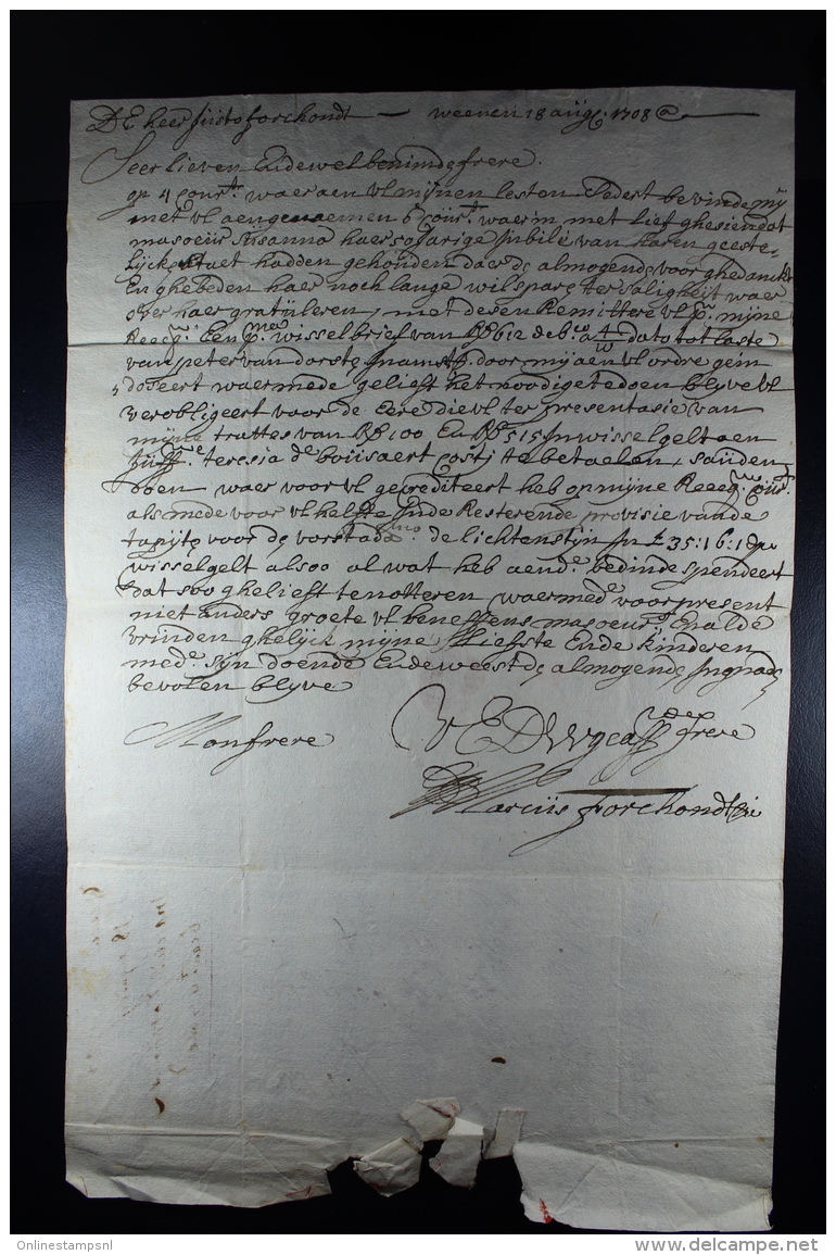 Belgium  1708 Complete Letter  Tpo Antwerp Waxsealed - 1621-1713 (Pays-Bas Espagnols)