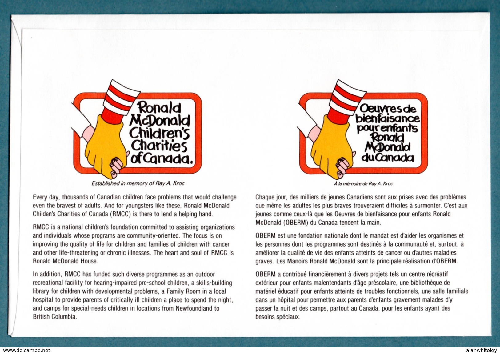 CANADA 1991 Canadian Folktales / McDonalds: Commemorative Cover CANCELLED - Gedenkausgaben